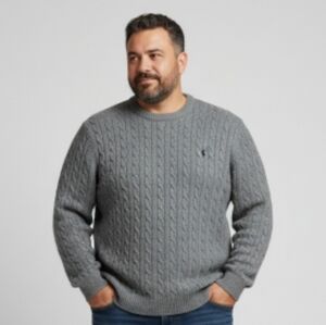 Polo by Ralph Lauren Gray Cable Knit Crewneck Sweater